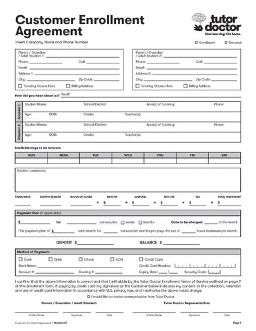 Enrollment Form USA